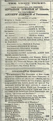 1864 Newark newspaper ad for Lincoln election
