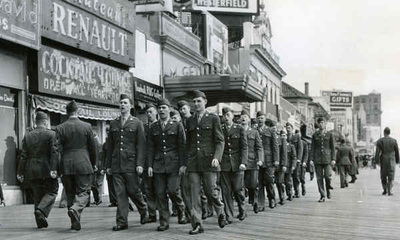 Soldiers marching Atlantic City WW II