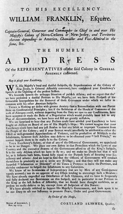 Assembly message to King George III